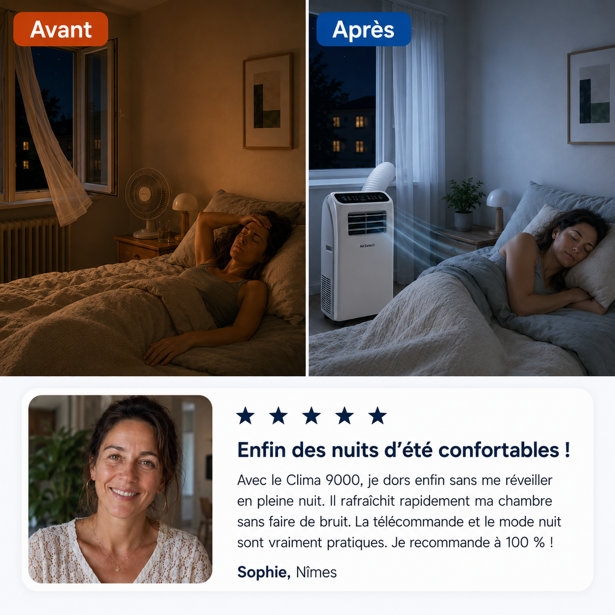 RAFRAÎCHIT LA CHAMBRE, S’INSTALLE EN QUELQUES MINUTES ET SE DÉPLACE FACILEMENT