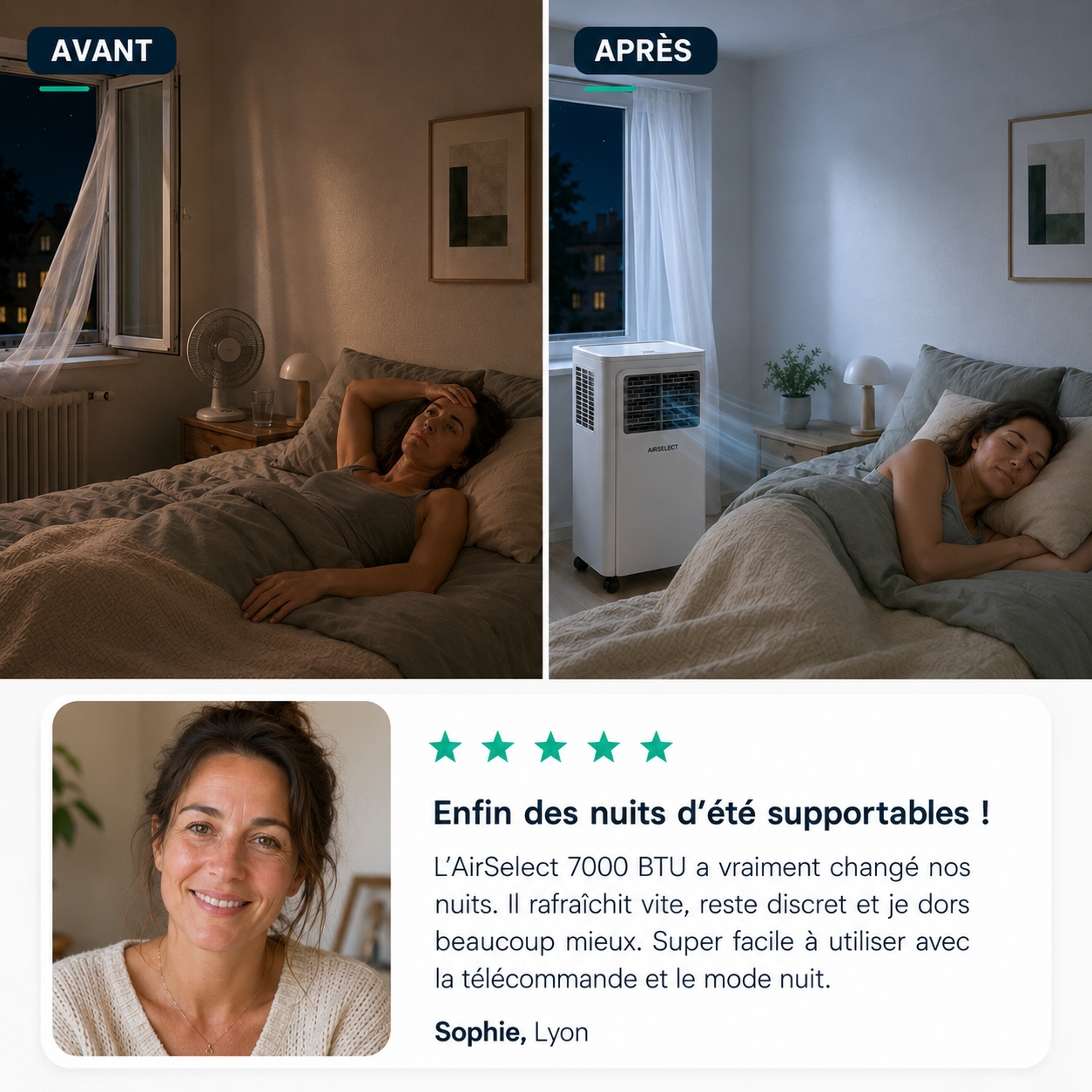 RAFRAÎCHIT LA CHAMBRE, S’INSTALLE EN QUELQUES MINUTES ET SE DÉPLACE FACILEMENT