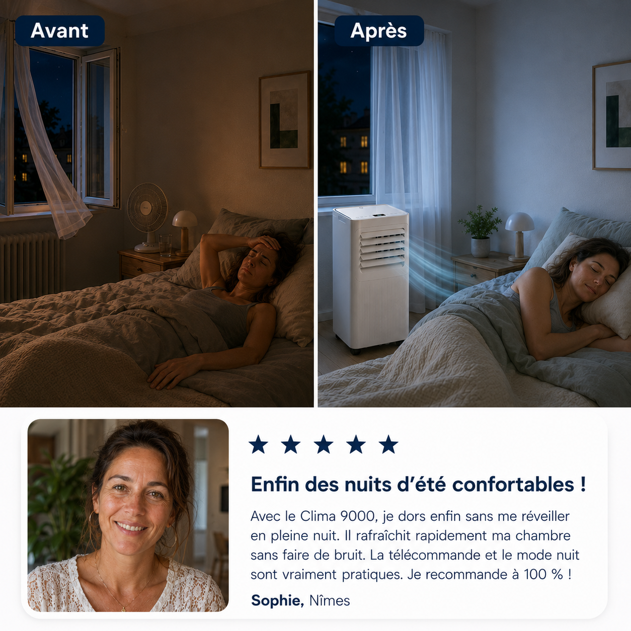 RAFRAÎCHIT LA CHAMBRE, S’INSTALLE EN QUELQUES MINUTES ET SE DÉPLACE FACILEMENT