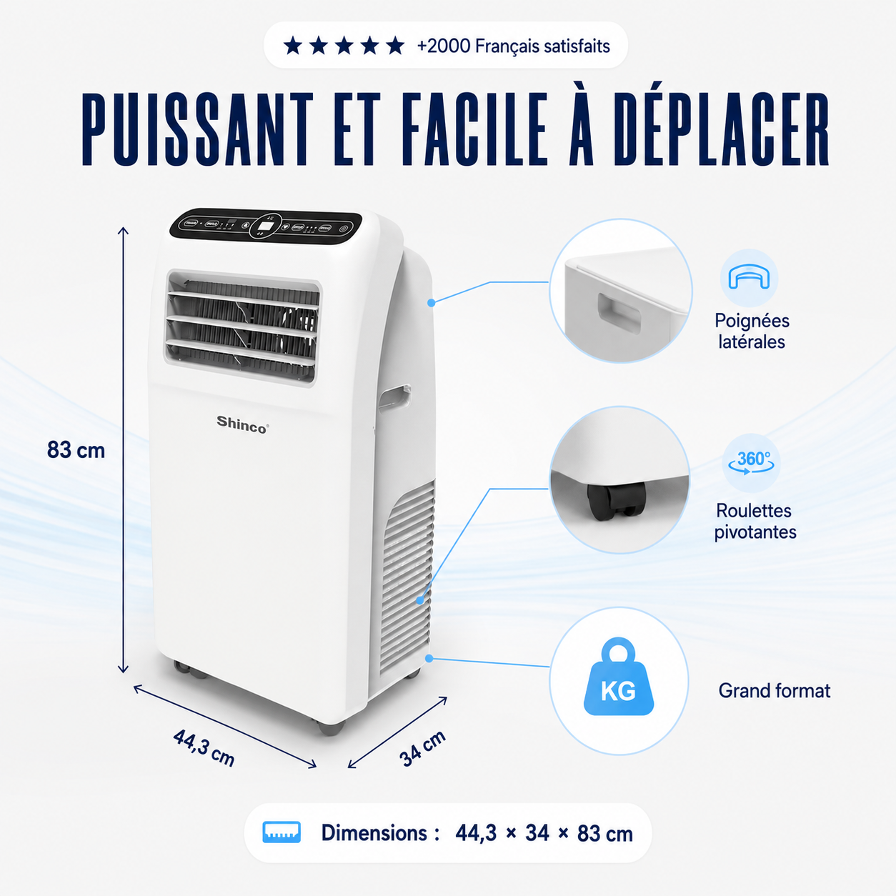 Le Clima 12000 combine grande puissance et mobilité pour rafraîchir les pièces plus exigeantes sans installation fixe.